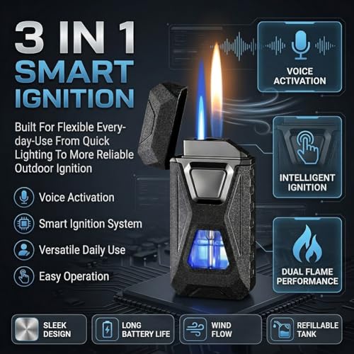 Encendedor dual con voz activada USB recargable miniatura 3