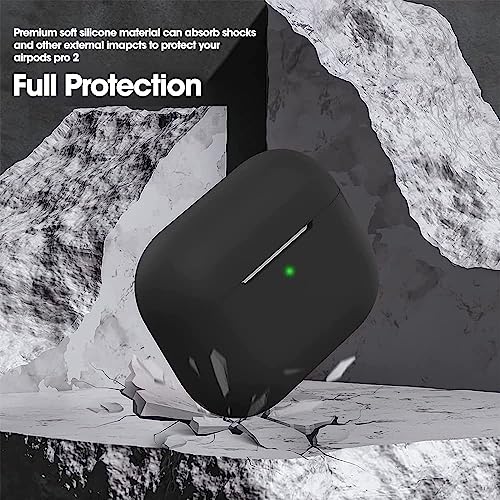 Image of Sounce Airpods Pro 2nd Generation Case Cover 2022, Soft Silicone Skin Cover Shock-Absorbing Protective Case with Keychain for New Apple Airpods Pro Case [Front LED Visible] (Black)