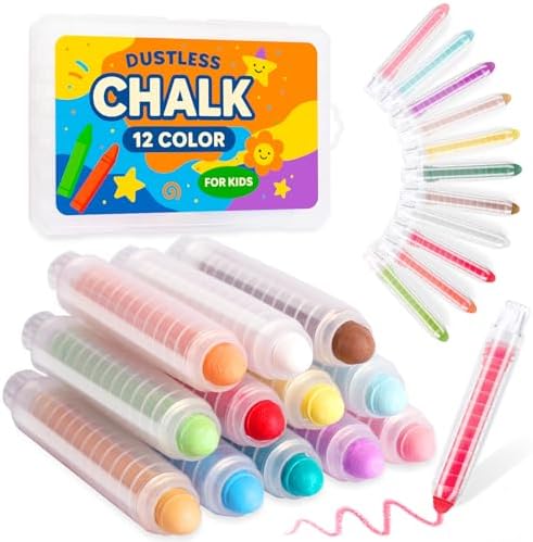 Dustless Chalk for Kids Indoor Chalkboard, 12 Colors Washable Sid...