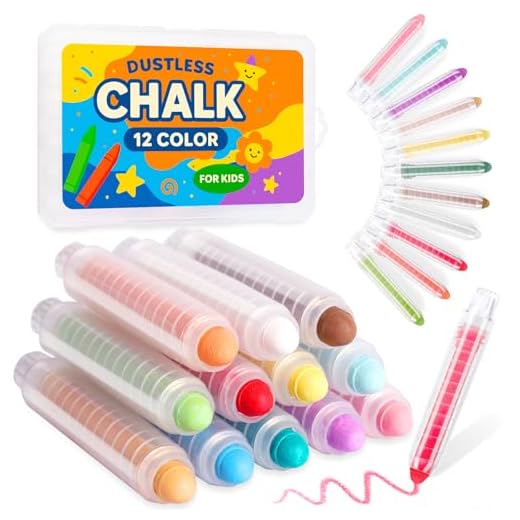 Dustless Chalk for Kids with Holder,12 Colored Washable Sidewalk Chalk Bulk