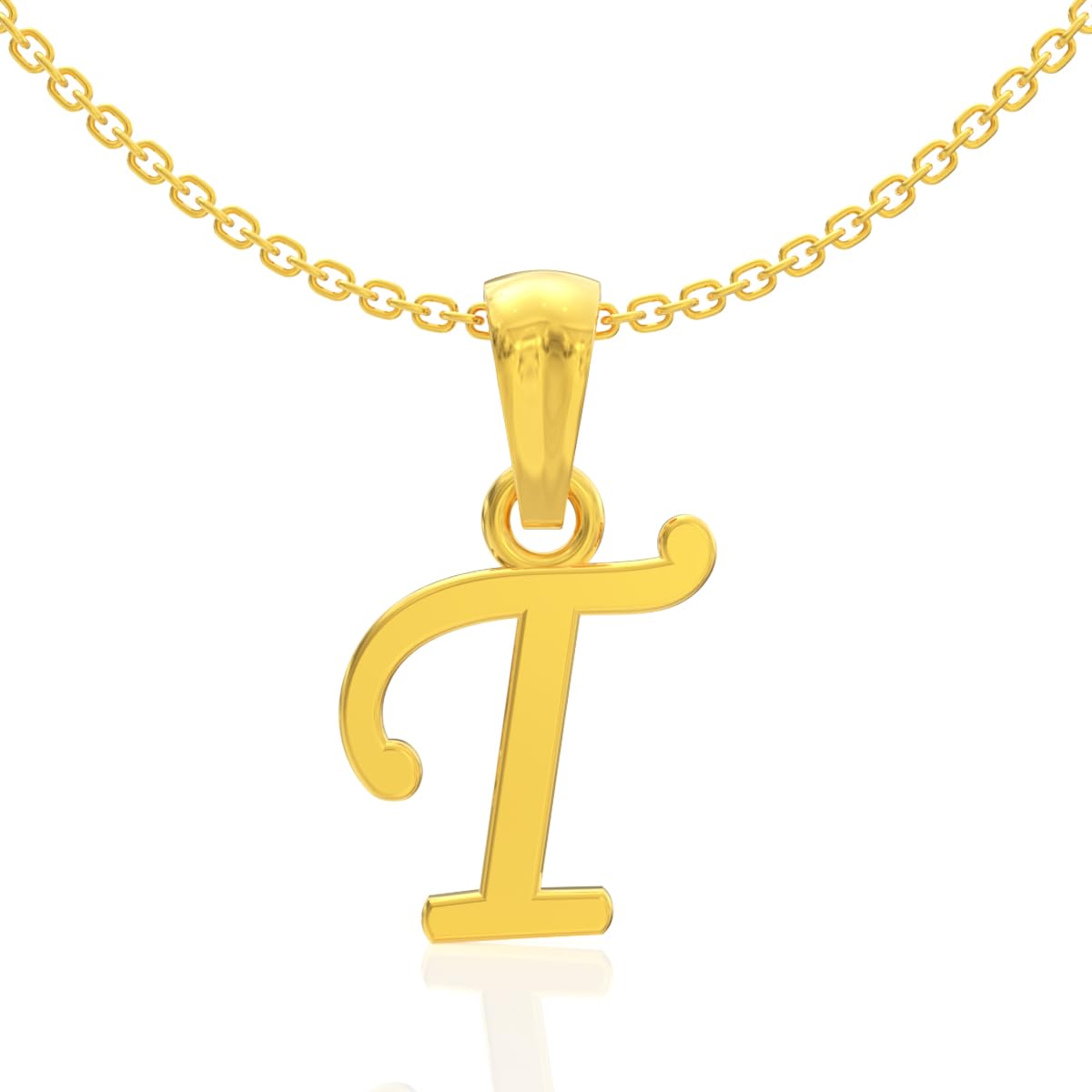 Golden T Elegance Yellow Gold Pendant for Women | Womens Aesthetic & Stylish 22 KT Gold Pendant | Gold Fashion Jewellery for Women | Great for Gifting