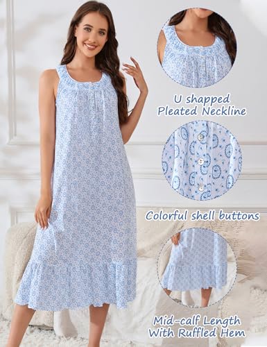 Image of MZROCR Cotton Nightgowns for Women Soft Sleeveless Night Gown for Adult Women Ruffle Sleepwear
