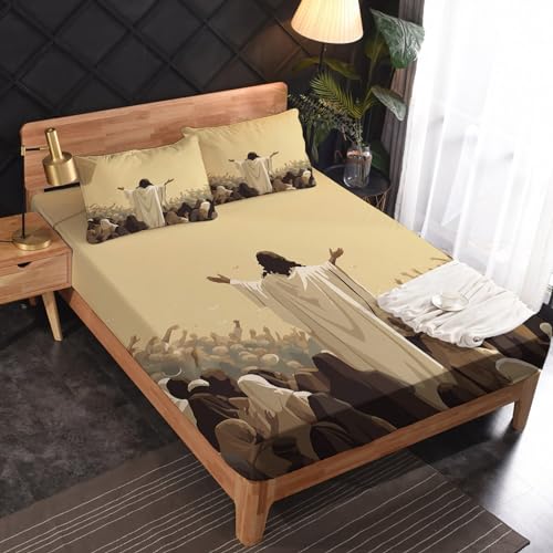 Qfizzorant Religious Sheets Queen Size - Jesus Christ Bed Sheets
