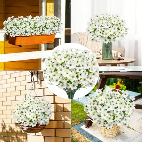 Image of Bassion 20 Bundles Artificial Violet Flowers for Outdoors, White