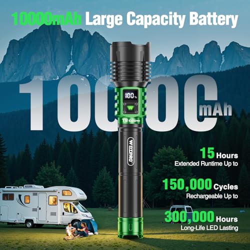 WdtPro Rechargeable LED Flashlights High Lumens, Super Bright 90000LM Rechargeable Flashlight with LCD Display, 5 Modes & Waterproof Powerful Handheld Flashlight for Camping Emergency Green - Image 5