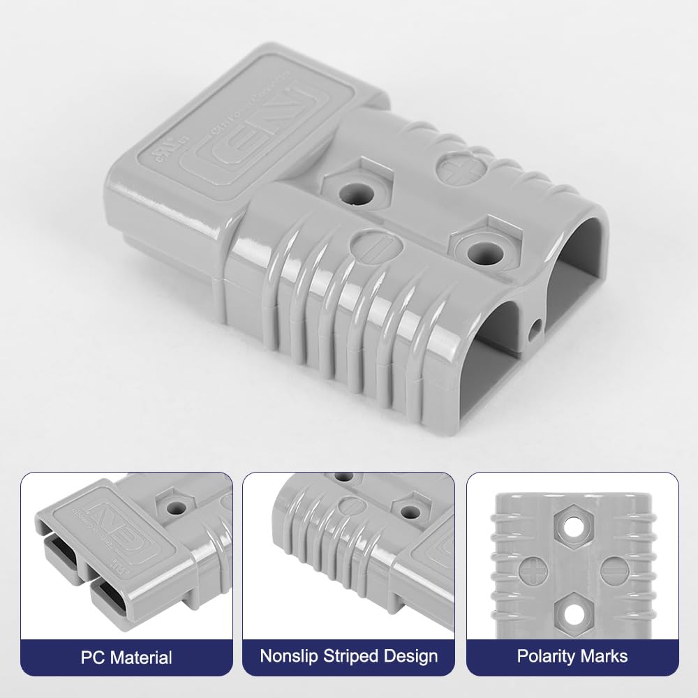 Conector de batería de 175 amperios, 600 V, conector de batería de 175 A, color gris, 6 unidades de 1/0 AWG