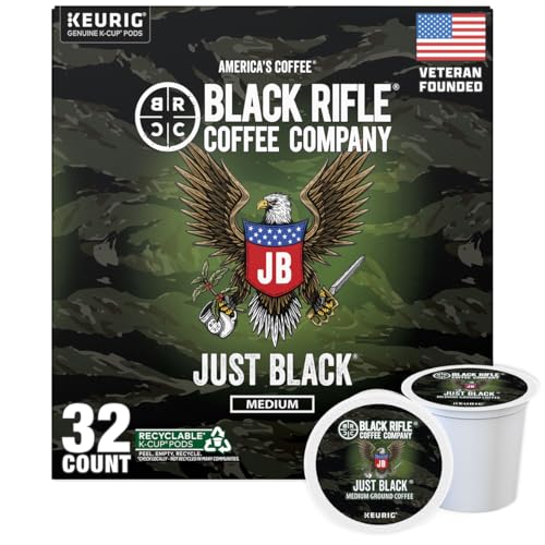 Black Rifle Coffee Company Just Black, 32 Count, Medium Roast K Cups - Single Serve K Cups Coffee Pods - Kcup Pods Compatible with Keurig 1.0 & 2.0 - Made from Arabica Beans