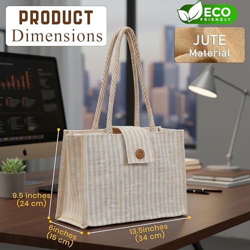 Image of Match Made Eco Friendly Reusable Jute Bag, Yoga Printed Jute Bag, Grocery Shopping Bag, Multi-Purpose Bag, Jute Lunch Bag, Sturdy Handle with Zipper Lock