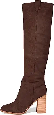 Erocalli Suede Knee-High Boots Fall Boot For Women Chunky Block High Heel Slouch Fashion Boot Round Toe Side Zipper