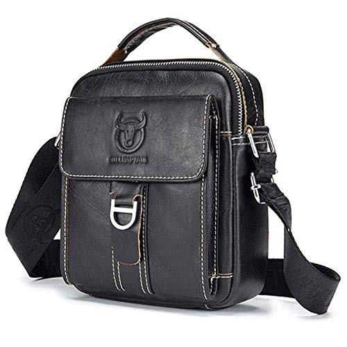 Bolsa de hombro para hombre de piel auténtica y estilo retro negro