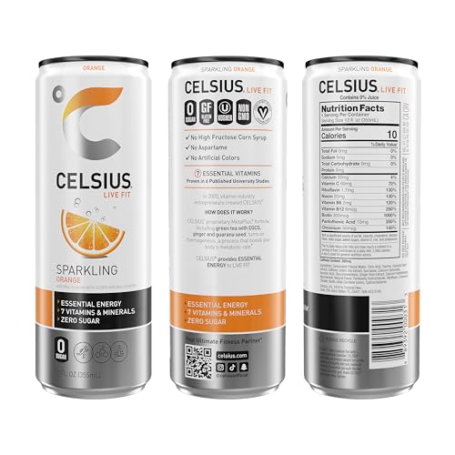 CELSIUS Sparkling Orange, Functional Essential Energy Drink 12 Fl Oz (Pack of 4) - Thumbnail 2