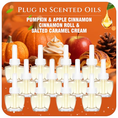 Plug In Refills Air Freshener Pumpkin Apple Cinnamon Cinnamon Roll Salted Caramel Cream for Home and Bathroom 7.92 Fl Oz 12 Count Compatible with Air Wick & Glade Not Include Glade Plus