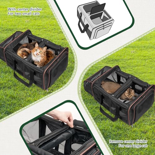 Cat-Travel-Carrier-with-Litter-Boxes-for-2-Cats-Double-Compartment-Soft-Pet-Carrier-Expandable-Portable-Cat-Carrier-for-Car-Travel-up-to-35-lb-Road-Trip-Camping-Hiking-Black Cat Travel Carrier with Litter Boxes for 2 Cats Double Compartment Soft Pet Carrier Expandable Portable Cat Carrier for Car Travel up to 35 lb Road Trip Camping Hiking Black