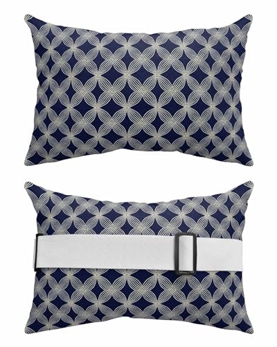 Outdoor Pillows Covers with Inserts Modern Abstract Geometric Blue Vintage Geometric Patterned Waterproof Pillow with Adjustable Strap Throw Pillows for Patio Furniture Lounge Chair, 12x20 Inch, 1PCS
