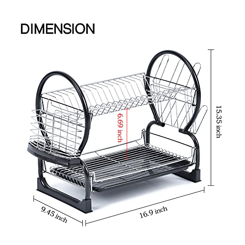 Toolf 2-Tier Dish Rack,Easy Assemble Large Capacity Dish Drying Rack With Side Mounted Utensil Holder And Cup Holder, Organizing Dishes Kitchen Counter Top Or Sink Side #TOP5