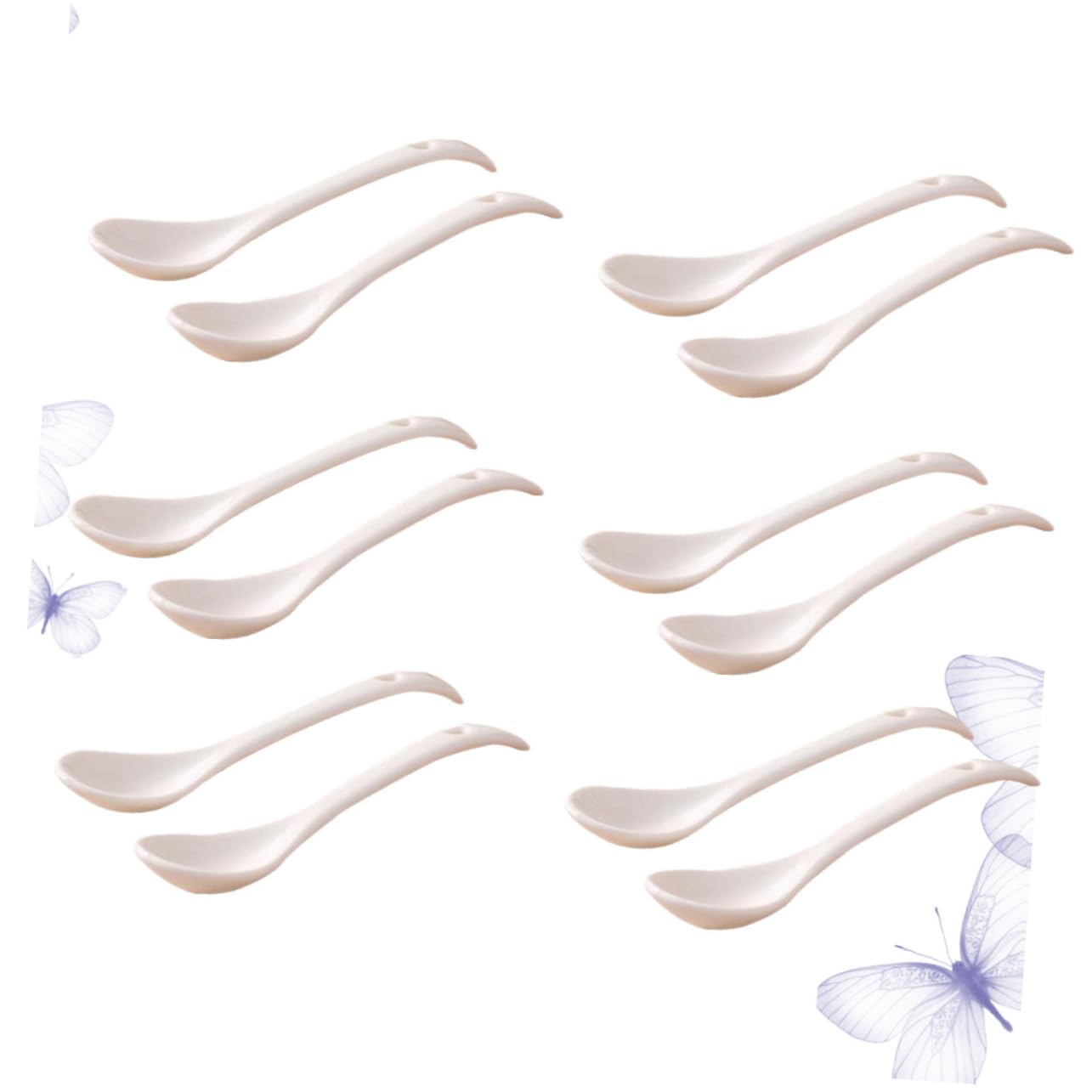 Mikinona 12pcs Ceramic Spoons Tea Spoon Drink Spoons Dessert Spoon Serving Spoons Handle Cake Spoon Kitchen Table Spoons Asian Soup Spoons Porcelain Teaspoon Serving Teaspoon Coffee White