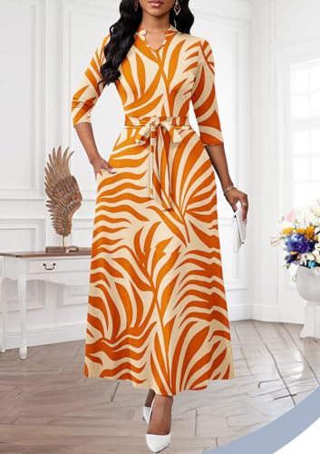 Image of BubFee Maxi Dresses for Women Semi Formal Long Dress 3 /4 Sleeve Casual A-line Church Dresses with Pockets