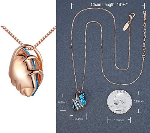 Leafael Wish Stone Pendant Necklace With Blue Zircon Birthstone Crystal For December, 18K Rose Gold Plated, 18" + 2" Chain #TOP3