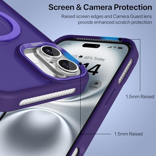 Image of eller sante Maximus Back Cover Case for iPhone 16 Plus with Magnetic Alloy Ring Metal Kickstand Camera Protector TPU Shockproof 10ft Drop Protection Compatible with Mag-Safe- Purple