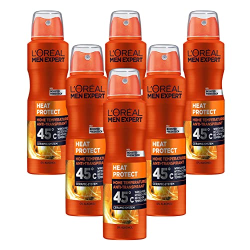 L'Oréal Men Expert Körperpflege, Wirksames Deospray für Männer, Ideal bei hohen Temperaturen bis zu 45°C, Heat Protection, 6 x 150 ml