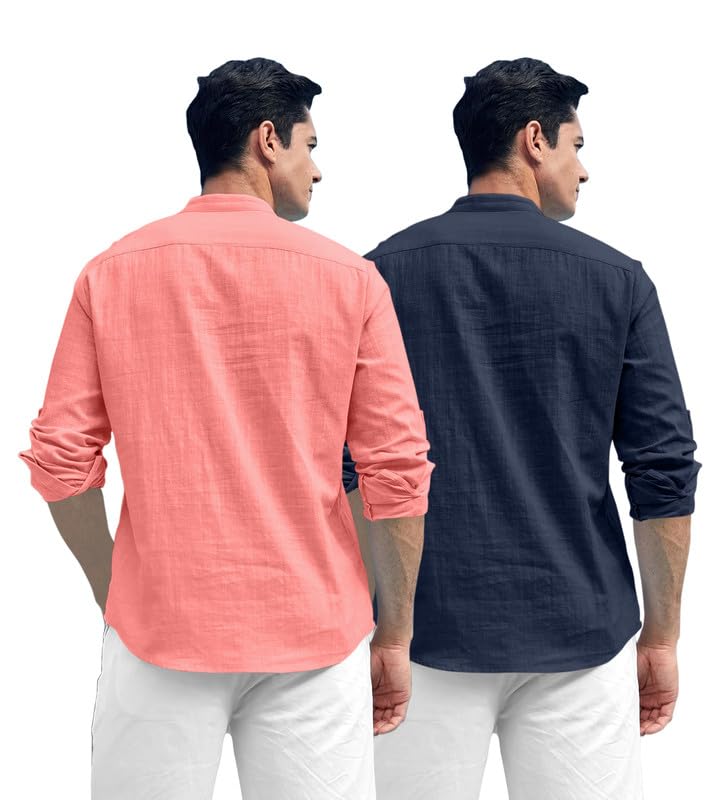 Image of ROYALSCOUT Combo of Men's Solid Cotton Blend Full Sleeve Straight Kurta Shirt (Pack of 2)