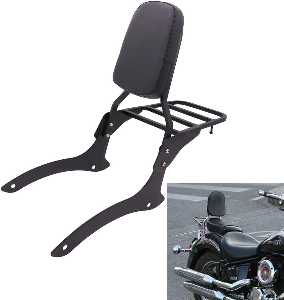 Passenger Sissy Bar with Luggage Rack Rear Backrest for Yamaha V Star 1100 XVS1100 DragStar 2000-2011, Black