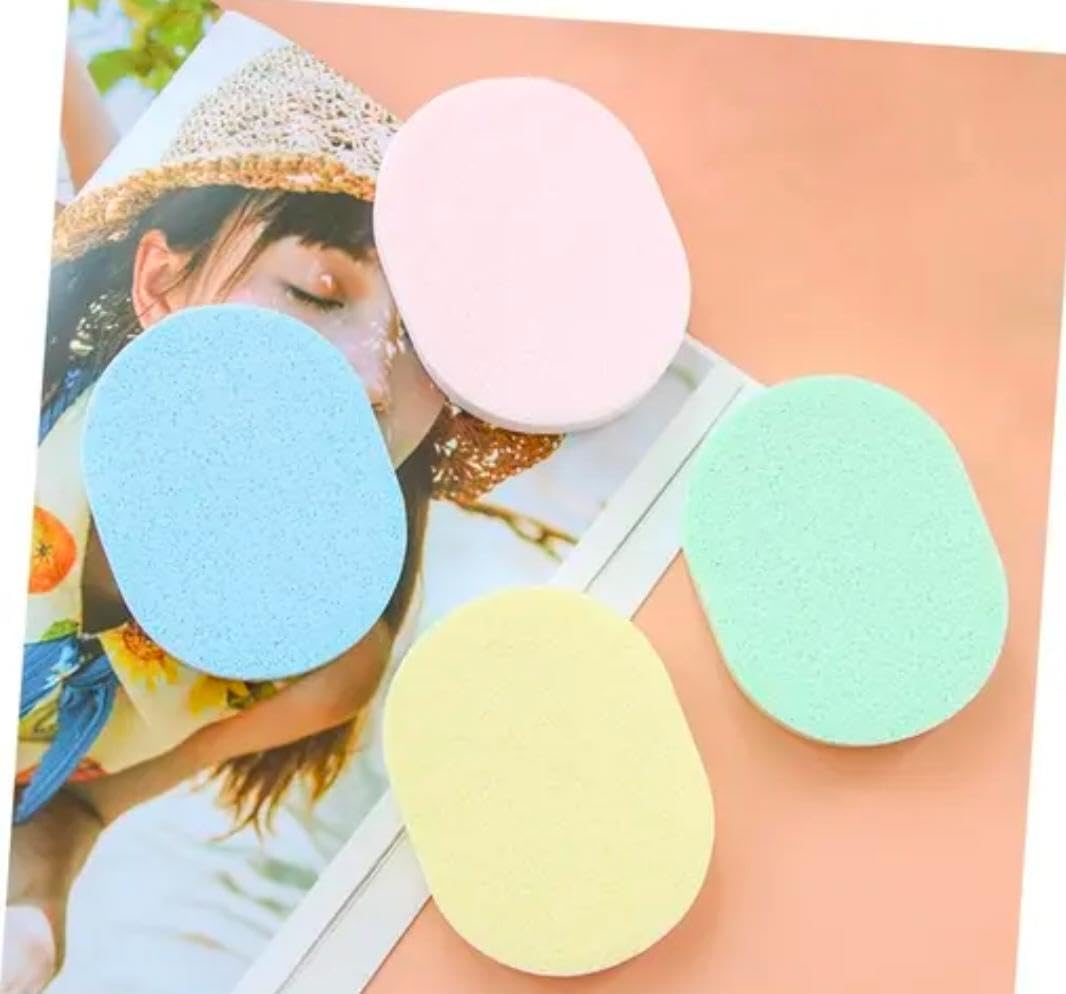 Facial Cleansing Sponge Pads, Oval Shape, Multicolour Pastel, Face Wash and Makeup Removal, Pack of 6-image-40