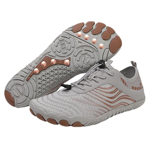 Jordningsskor med koppar, jordade barfotaskor för kvinnor och män, jordningsskor med gummisula, lätta och ventilerande, B Grå brun, 46 EU