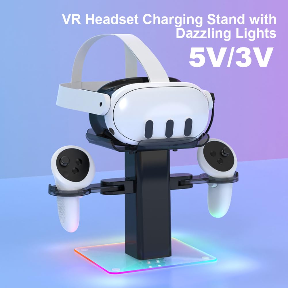 VR Ladestation mit RGB-Beleuchtung für Quest 3S, Headset-Ständer und Controller-Halterung