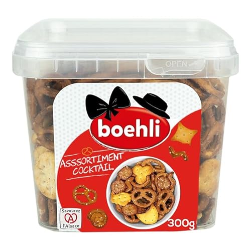 Boehli Cubi Assortiment Cocktail 300g - Coffret de Biscuits Salés Gourmands pour Apéritif - Découvrez 3 Saveurs Uniques! - Le Lot De 4