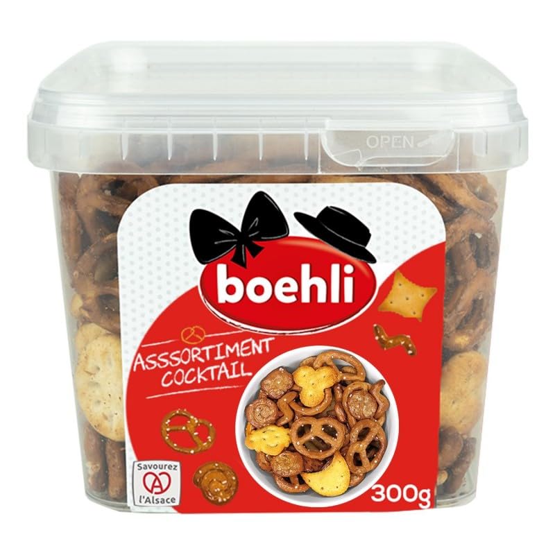 Boehli Cubi Assortiment Cocktail 300g - Coffret de Biscuits Salés Gourmands pour Apéritif - Découvrez 3 Saveurs Uniques! - Le Lot De 4