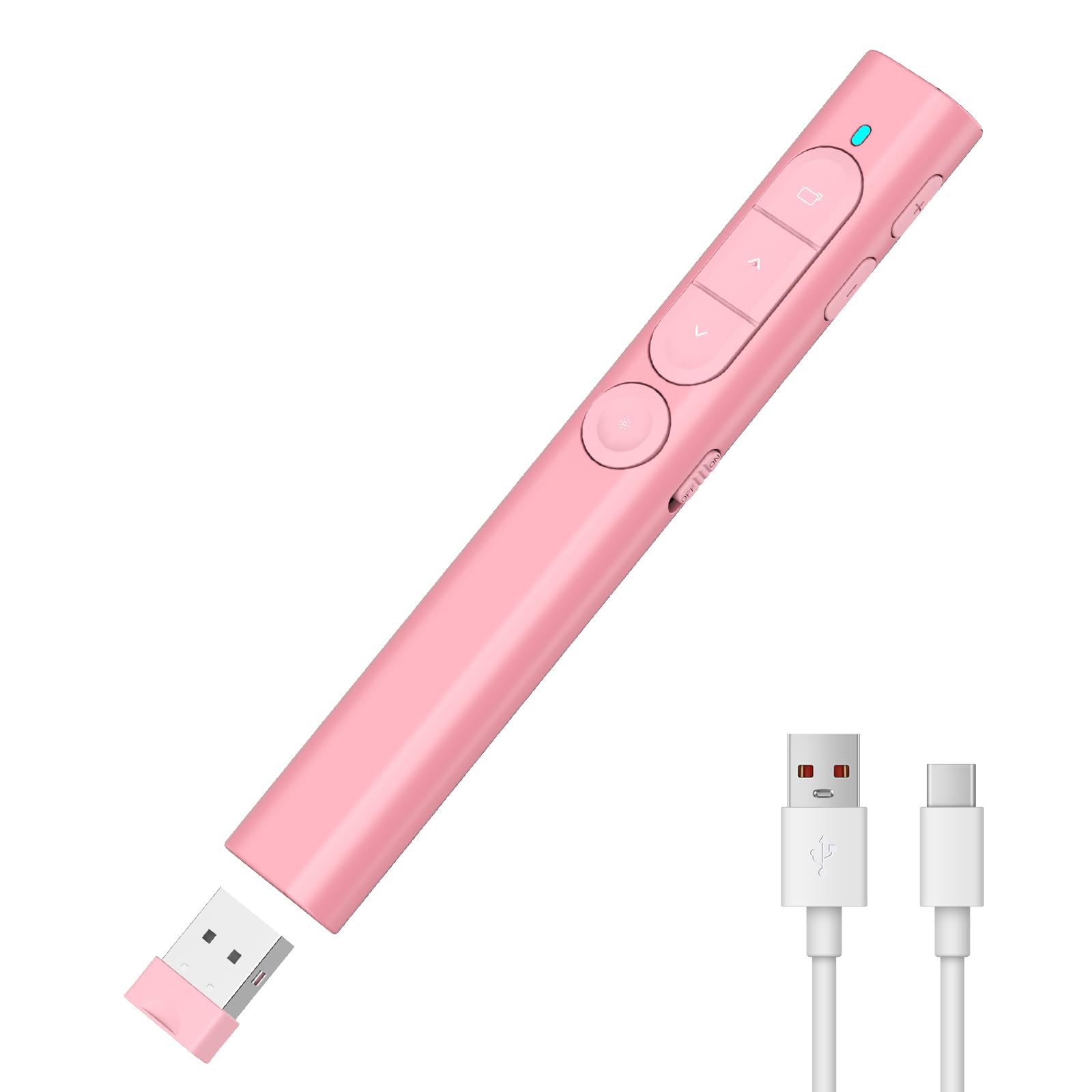 MOXYOY Presentation Clickers, Clicker for Powerpoint, Wireless Rechargerable Presenter Remote, Presentation Clicker with Volume Control/Hyperlink for Keynote/PPT/Mac/PC/Laptop (Pink)