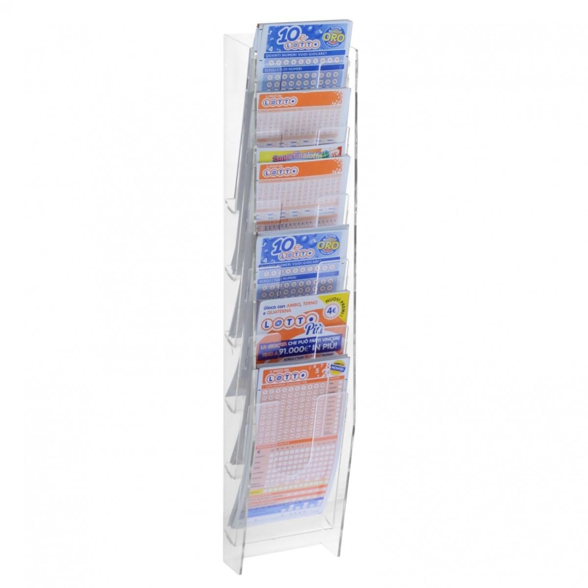 DesignPlex Espositore A Parete Per Gratta E Vinci E Schedine – Plexiglass Trasparente, 15 Tasche, 46x85 Cm, Ideale Per Tabaccherie