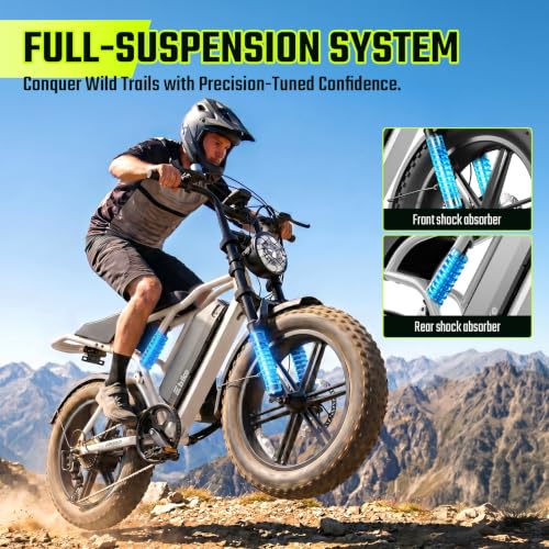 Image of TS TST GRP LLC Electric Bike for Adults with 48V 15Ah Removable Battery | 1500W Peak Motor Ebike, 20 inch x 4.0 inch Fat Tire E Bike, Dual Suspension & Disc Brakes, LCD & APP Control, for Commuting Off-Road