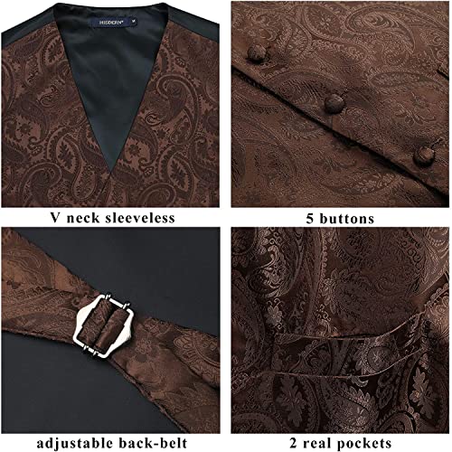 Image of HISDERN Vest and Tie Sets for Men Vests Paisley Floral Jacquard Necktie Pocket Square 3PCS Waistcoat for Suit or Tuxedo