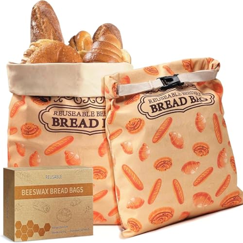 2 Pack Beeswax Bread Bags for Sourdough Homemade Bread, XL Cotton Lining Sourdough Reusable Natural...