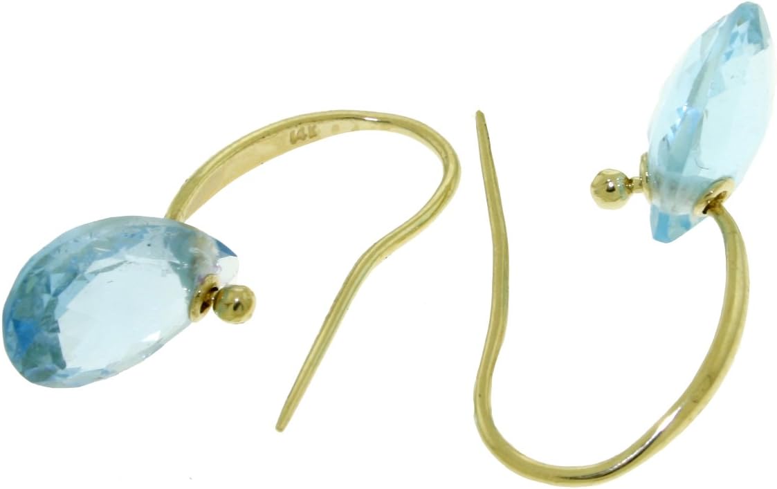 Galaxy Gold GG 14k Solid Gold Fish Hook Earrings with Blue Topaz - Image 2