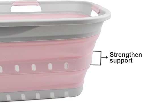 Miniatura 4 de SAMMART Cesta plegable de plástico para la ropa sucia de 42 L (11 galones), contenedor de almacenamiento plegable y organizador, canasta portátil