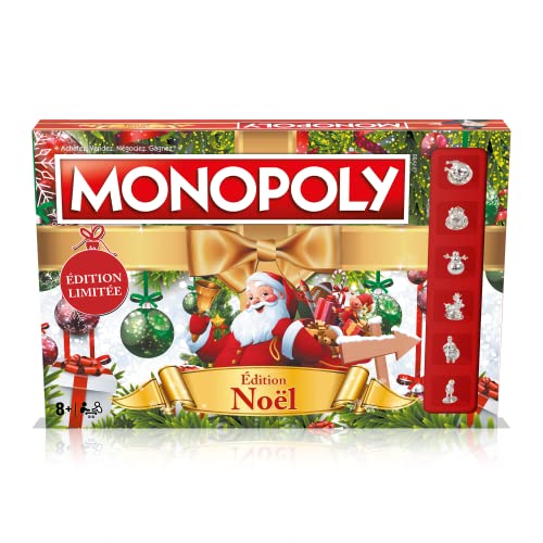 Winning Moves Monopoly Noël en français - Jeu De Plateau 8+ - Jeu de Société pour 2 à 6 Joueurs - Jeux de Société Famille en français