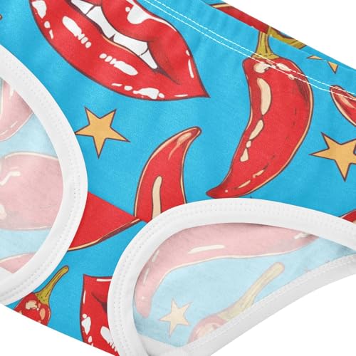 Wusikd Lips Chili Peppers Girls' Underwear Cotton Stars Girls Briefs Soft Toddler Underwear 2T4