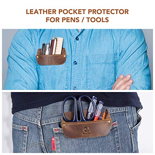 Ringsun Genuine Leather Pocket Protector For Men, Durable Pocket Tool Pouch, Jeans Shirts Pocket Protector For Tools Pens #TOP5