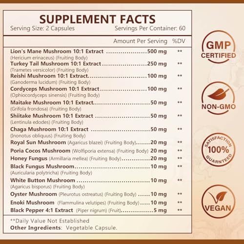 Nature Target Mushroom Supplement, 14-In-1 Complex Lions Mane Supplement Capsules thumb #5