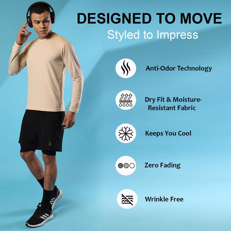 Image of CHKOKKO Gym T Shirts for Men Workout Solid Quick Dry Sports Men T-Shirts Breathable Lightweight Full Sleeve Regular Fit Round Neck Running Stylish Tshirt for man