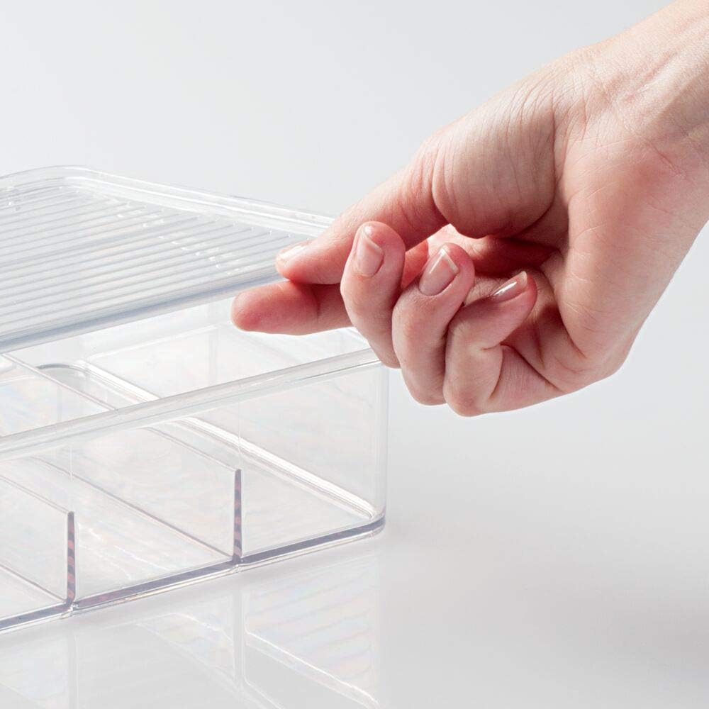 mDesign Plastic Stackable Divided Battery Storage Organizer Box Bin with Hinged Lid for AA, AAA, C, 9 Volt Sizes - Storage for Kitchens, Home Offices, Utility Rooms - 5 Compartments, 2 Pack - Clear
