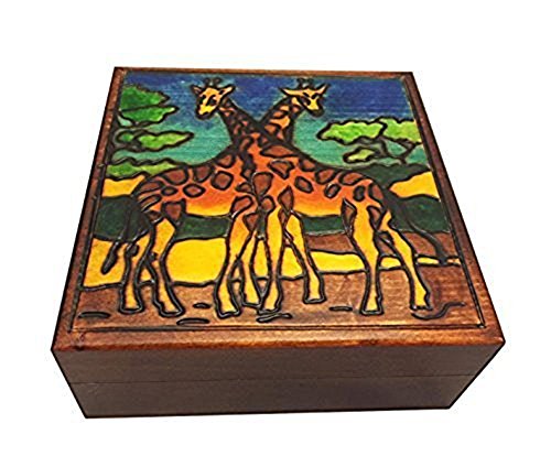 Giraffe Couple Linden Wood Jewelry Keepsake Box #TOP3