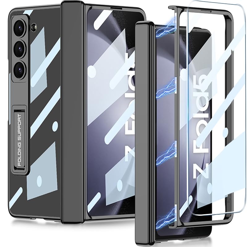 Coque Samsung Galaxy Z Fold 5 transparente noire avec protection charnière magnétique et béquille