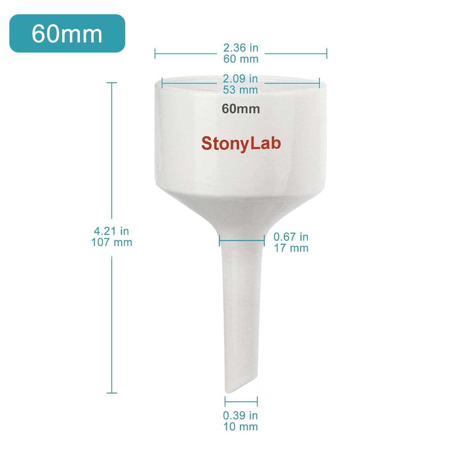 stonylab Büchnertrichter Trichter aus Porzellan, 60mm, Filtertrichter, OD 6cm, ID 5.4cm für Labor