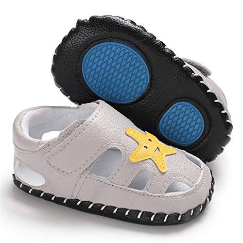 CENCIRILY Baby Boys Girls Sandals Rubber Sole Walking Sneakers PU Leather First Walking Infant Cartoon Slippers Crib Shoes (01 Grey, 6_Months)