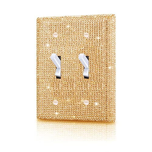 Image of Shiny Golden Rhinestones Wall Plate Cover Double Toggle Toggle Light Switch Cover Rhinestones Decorative Outlet Covers Wall Plate 2 Gang Decorative