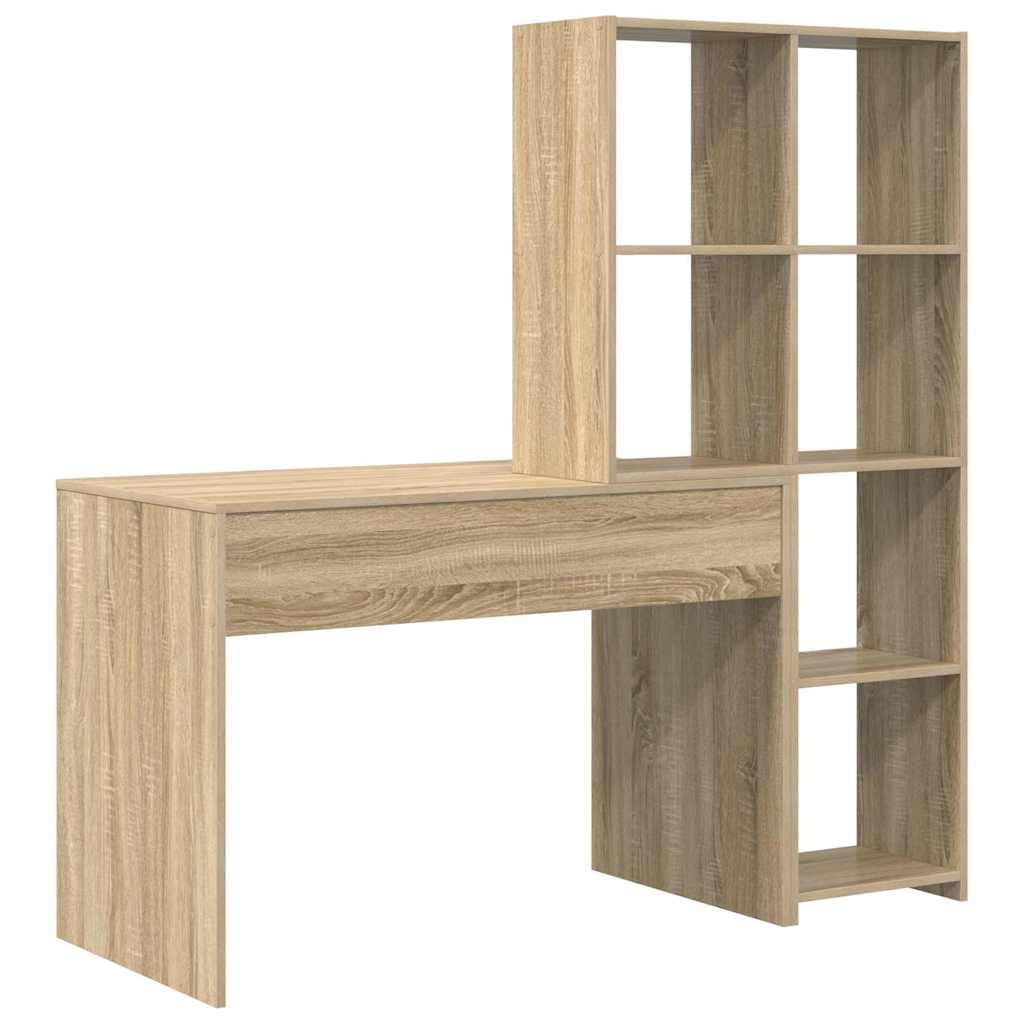 Scrivania in rovere Sonoma, 138,5 x 55 x 143 cm, 4 ripiani, spazio e ripiano, ergonomica per home office, ufficio, studio, gaming, PC e laptop